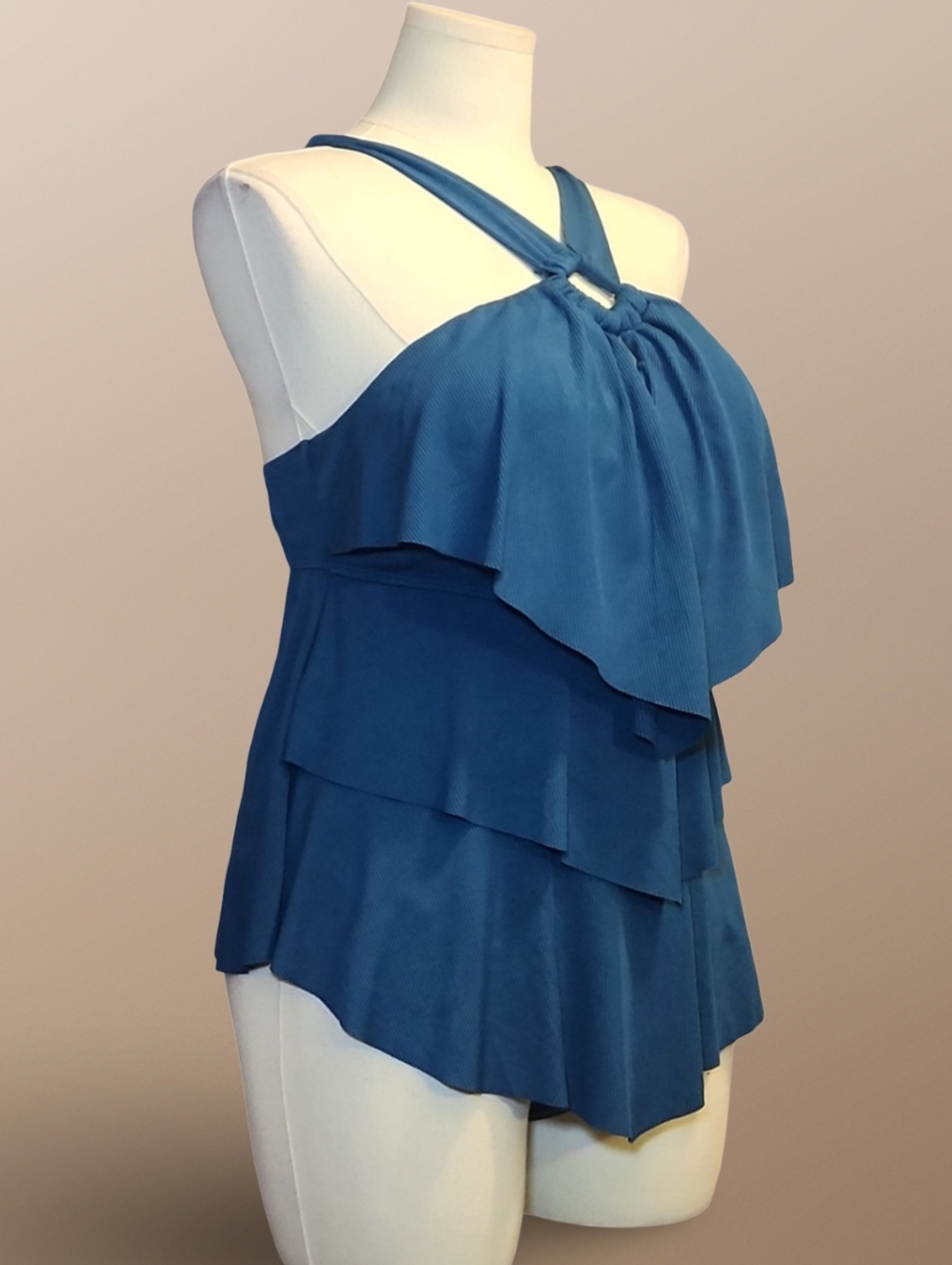 Blue Layered Ruffle Tankini Plus Size 3XL Adjustable Strap 2 Piece Swim Set - Picture 3 of 6